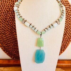 Aventurine Quartz Stone Collar Necklace Sea Glass Colors Teal Pendant